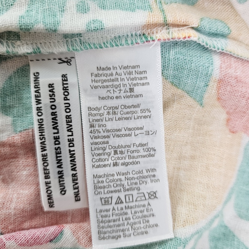 J. Crew Linen Blend Printed Mini‎ Dress A-Line Tiered Floral Fruit Pockets Sz 12 - Picture 4 of 9